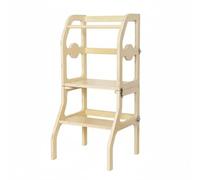 Milageto Taburete Ayudante Infantil Torre de Aprendizaje Escabel Convertible Banco para Encimera Madera Resistente con Acabado Suave y Diseño Plegable Adecuado, Madera Natural