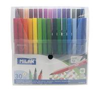 MILAN Rotuladores 06CT30 – Punta fina 2 mm, tinta al agua, lavable, colores surtidos – Pack de 30