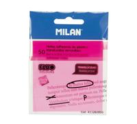 MILAN Bloc de notas adhesivas translúcidas de plástico rosa fluorescente 76x76 mm 50 hojas