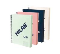 MILAN 430 - Pack 4 Cuadernos A4 Espiral y Tapa Dura. Papel Cuadriculado 120 Hojas 95gr