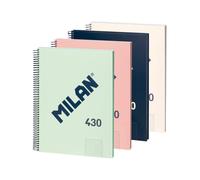 MILAN 430 - Pack 4 Cuadernos A4 Espiral y Tapa Dura. Papel Cuadriculado 80 Hojas 95gr