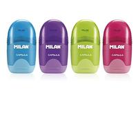Milan Display Box 16 Erasers With Pencil Sharpener Capsule Transparente Niños