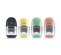 MILAN Sacapuntas Silver 4714112 – pack 12 con goma y cápsula transparente para niños