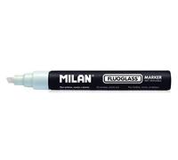 MILAN Rotulador Fluoglass – Punta biselada 2–4 mm – Tinta al agua – Blanco (12 uds)
