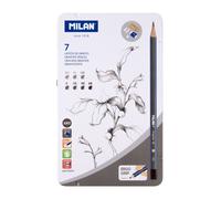 MILAN Art - Caja Metalica con 7 Lápices de Grafito 2 Gomas Especiales y 1 Sacapuntas