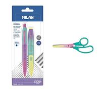 MILAN Blíster 1 bolígrafo + 1 portaminas COMPACT Sunset & Blíster tijeras Basic edición Sunset, mango turquesa