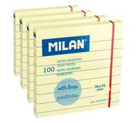 MILAN Bloc 100 notas adhesivas amarillo claro pautadas 76 x 76 mm NUEVO (Paquete de 4)