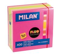 MILAN Bloc 400 Notas Adhesivas Colores Fluo 76 x 76 mm (rosa, multicolor)