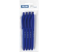 MILAN Bolígrafo P1 Touch Punta 1mm Cuerpo y Tinta Color Azul (Pack de 4 Uds.)