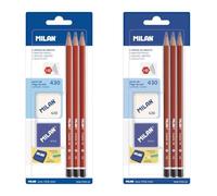 MILAN BYM10016 - Blíster con 3 lápices grafito, sacapuntas y goma de borrar (Paquete de 2)