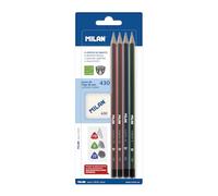 Milan BYM10344 - Blíster con 4 lápices de grafito triangular, goma de borrar