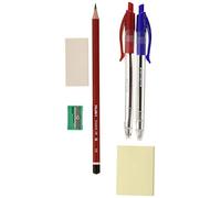 Milan BYM80064 - Blíster con bolígrafo, lápiz grafito, goma, sacapuntas y notas adhesivas, color azul y rojo