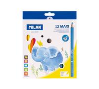 MILAN Caja 12 Lápices de Colores MAXI Hexagonales + Afilalápices