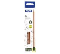 Milan caja 12 lápices de grafito hb hexagonales con goma, madera cert