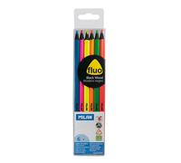 MILAN Caja 6 Lápices de colores Fluo Triangulares, Madera negra