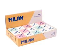 MILAN Caja de 30 Gomas de Borrar Miga de Pan 430 Cuadrada Muy Suave | Colores Variados | Goma Ideal para el Colegio | Material Escolar y de Oficina. Recambio, Repuesto