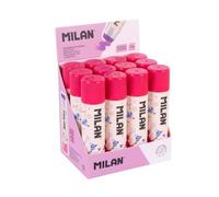 MILAN® Caja expositora 12 barras de pegamento violeta 21 g serie especial Flowicorn