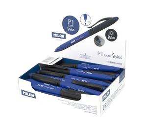 MILAN Caja expositora 25 bolígrafos P1 touch Stylus, tinta azul
