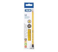 MILAN® Cajita 12 lápices de grafito HB color amarillo y con goma
