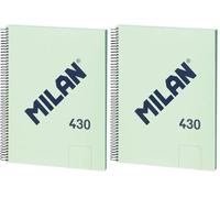 MILAN® Cuaderno A4 con espiral y tapa dura, 80 hojas blancas de 95 gr/m², colección 430 since 1918, verde (Paquete de 2)