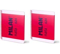 MILAN® Cuaderno A4 con espiral y tapa dura, papel cuadriculado, 80 hojas nata®, rosa (Paquete de 2)