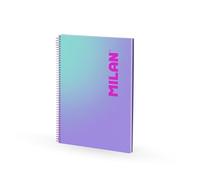 MILAN® Cuaderno A4 con espiral y tapa dura, papel cuadriculado, 90 hojas de 95gr/m², colección Sunset, lila