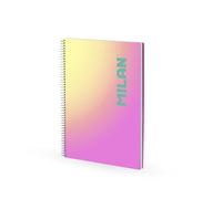 MILAN® Cuaderno A4 con espiral y tapa dura, papel cuadriculado, 90 hojas de 95gr/m², colección Sunset, rosa