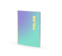 MILAN® Cuaderno A4 con espiral y tapa dura, papel cuadriculado, 90 hojas de 95gr/m², colección Sunset, turquesa