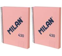 MILAN® Cuaderno A4 con tapa dura, papel a líneas (7 mm), 120 hojas de 95 gr/m², colección goma 430, rosa (Paquete de 2)