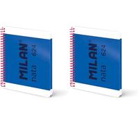 MILAN® Cuaderno A5 con espiral y tapa dura, papel cuadriculado, 80 hojas de 95 gr/m², colección nata®, azul (Paquete de 2)