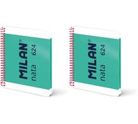 MILAN® Cuaderno A5 con espiral y tapa dura, papel cuadriculado, 80 hojas de 95 gr/m², colección nata®, verde (Paquete de 2)