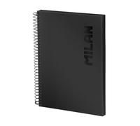 MILAN® Cuaderno A5 con espiral y tapa dura, papel cuadriculado, 80 hojas de 95g/m², colección Shadow negro