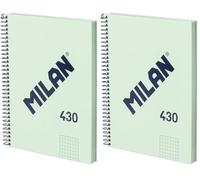 MILAN® Cuaderno A5 con tapa dura, cuadrícula 5 x 5 mm, 80 hojas de 95 gr/m², colección 430, verde (Paquete de 2)