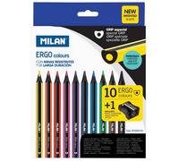 MILAN Lápices de colores Ergo – Caja de 10 colores + afilalápices