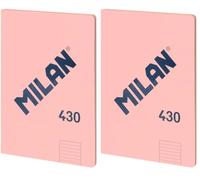 MILAN® Libreta encolada A4, cuadrícula de 5x5mm, 48 hojas A4, papel de 95 gr/m², serie 1918, rosa (Paquete de 2)