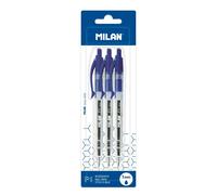 Milan p1 pack de 3 boligrafos de bola retractiles - punta redonda 1mm - cuerpo transparente - color azul