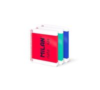 MILAN® Pack 3 cuadernos A5 con espiral y tapa dura, papel cuadriculado, 80 hojas de 95gr/m², colección MILAN nata® 624 since 1918