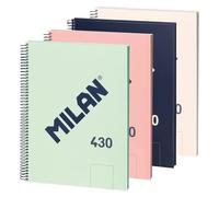 MILAN® Pack 4 cuadernos A4 con espiral y tapa dura, 80 hojas blancas de 95 gr/m², colección 430 since 1918