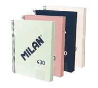 MILAN Cuadernos espiral Serie 1918 A4 Pack 4 – Cuadrícula 5x5, tapa dura, 120 hojas, 95 g/m²