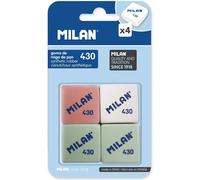 Milan Pack 4 Gomas de Borrar Suaves de Caucho Sintético Tipo Miga de Pan Cuadradas Multicolor
