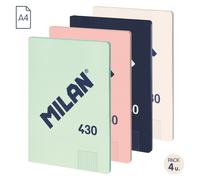 MILAN Pack 4 libretas A4 encoladas Colección Goma MILAN 430 – cuadriculado 5 x 5 mm, 48 hojas 95 g/m²