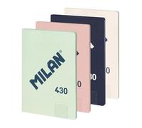 MILAN® Pack 4 libretas A4 encoladas, papel cuadriculado (5 x 5 mm), 48 hojas de 95 gr/m², colección goma MILAN 430