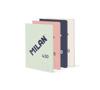 MILAN® Pack 4 libretas A5 encoladas, papel a líneas (7 mm), 48 hojas de 95 gr/m², colección 430 since 1918