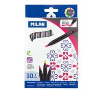 Milan Pack de 10 Rotuladores con Punta de Pincel - Trazo de 0.5 a 4mm - Tinta a Base de Agua - Mezclable entre si - Colores Surtidos