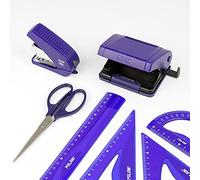MILAN® Pack reglas dibujo técnico, grapadora, perforadora y tijeras oficina, Serie Acid azul