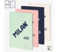 MILAN Paq/4 libreta encolada a4 48h 95g. 1horizontal microperforada colores surtidos