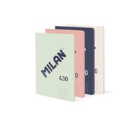 MILAN Paquete de 4 cuadernos A5, cuadrícula de 5 x 5 mm, 48 hojas, 95 g/m², lomo encolado, colores surtidos
