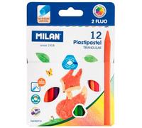 Milan plastipastel ceras triangulares 10 colores básicos + 2 fluor -c