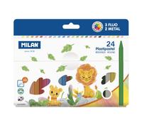 Milan plastipastel pack de 24 ceras de colores redondas - contiene 3 ceras fluo y 2 metal - colores surtidos
