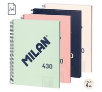 Milan serie 1918 pack de 4 cuadernos espiral formato a4 cuadricula 5x5